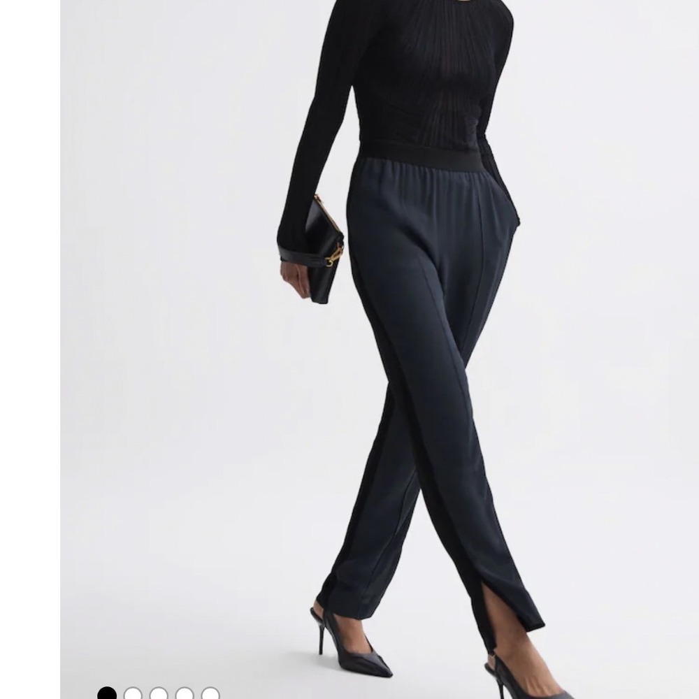 Reiss NEW Black Leona Tapered Split Hem Trousers‎ Size 8